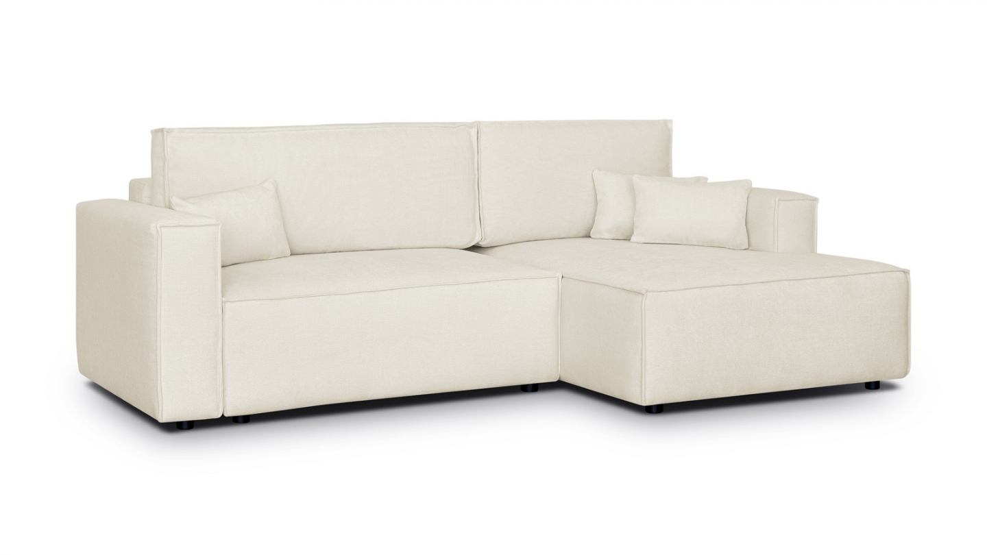 Canapé d'angle à droite convertible 3 places en tissu chenille beige - Asti