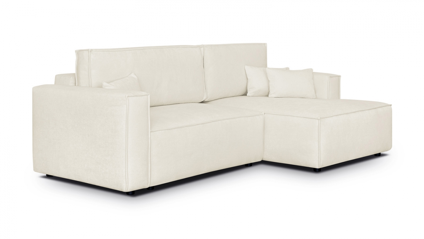 Canapé d'angle à droite convertible 3 places en tissu chenille beige - Asti