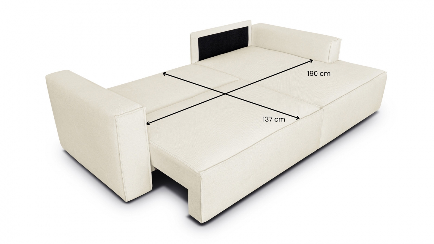 Canapé d'angle à droite convertible 3 places en tissu chenille beige - Asti