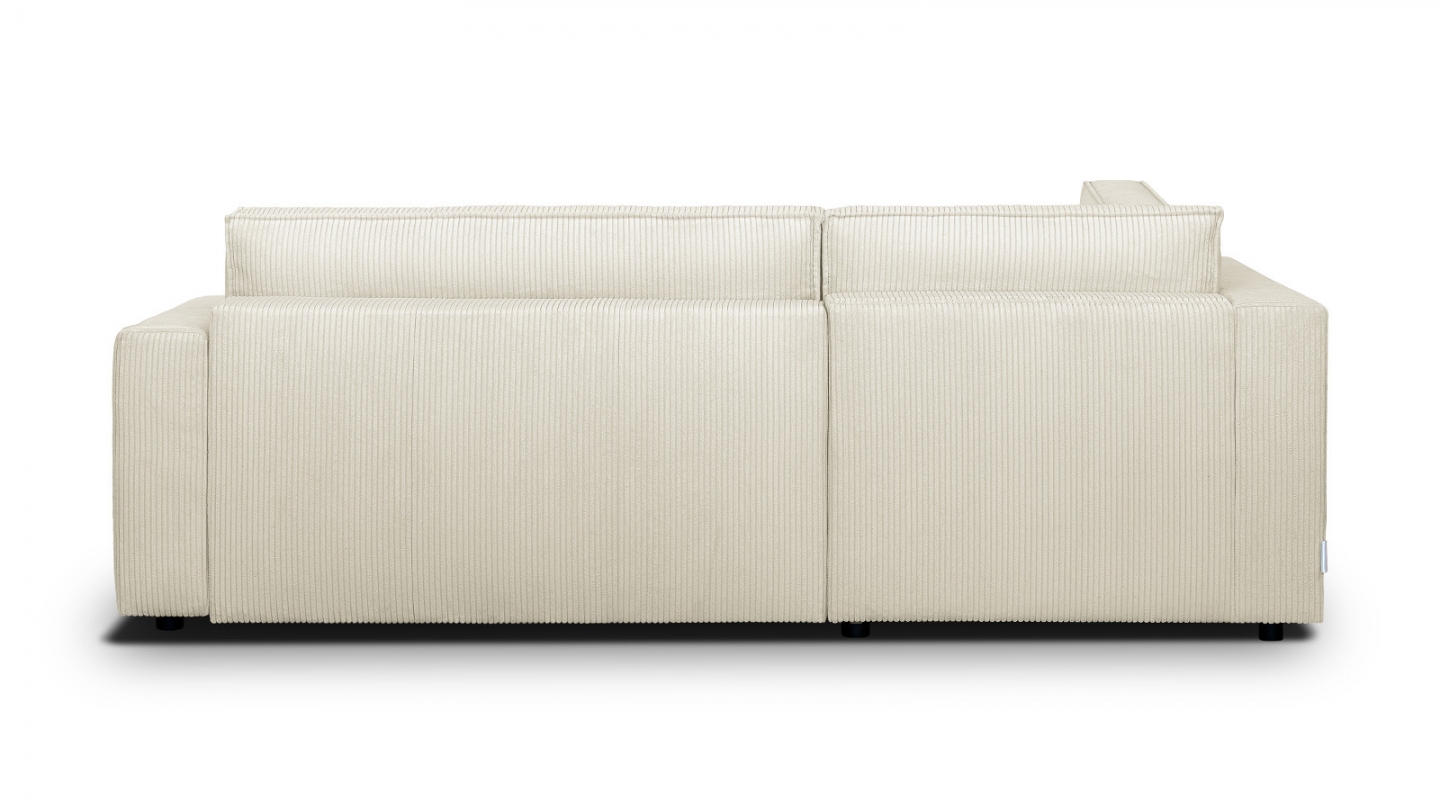 Canapé d'angle ouvert à gauche convertible 3 places en velours côtelé beige - Emma