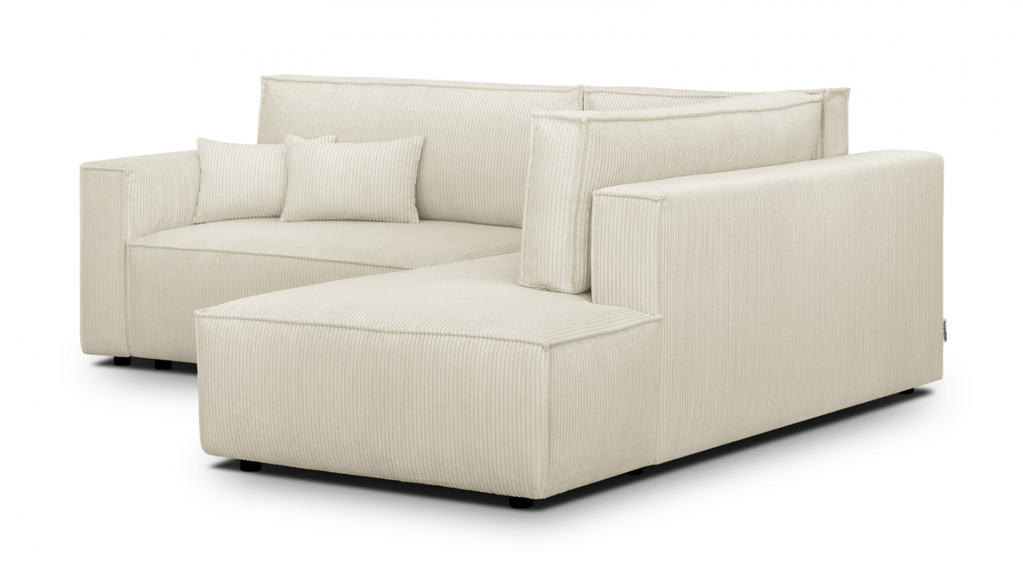 Canapé d'angle ouvert à droite convertible 3 places en velours côtelé beige - Emma