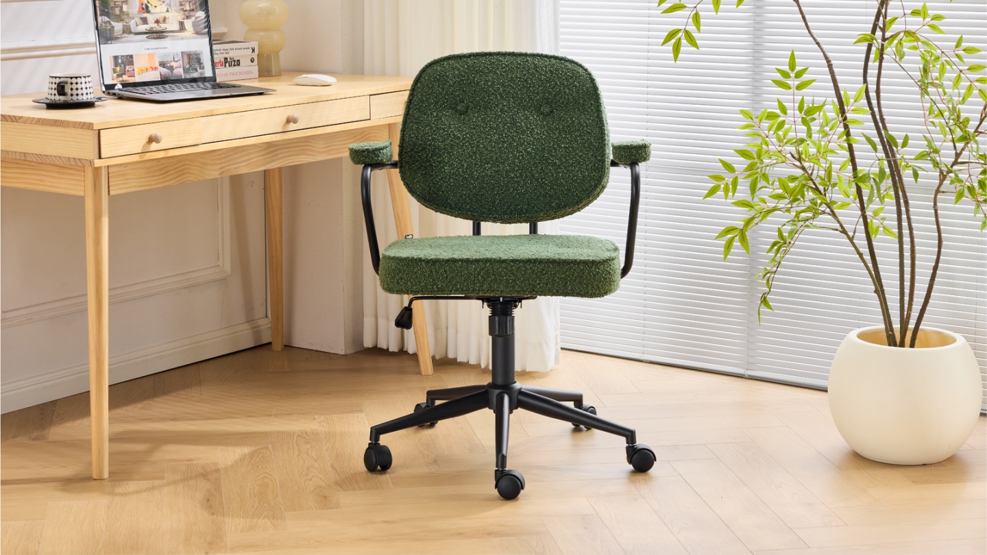 Fauteuil de bureau pivotant et réglable en hauteur en tissu bouclé vert - Ann
