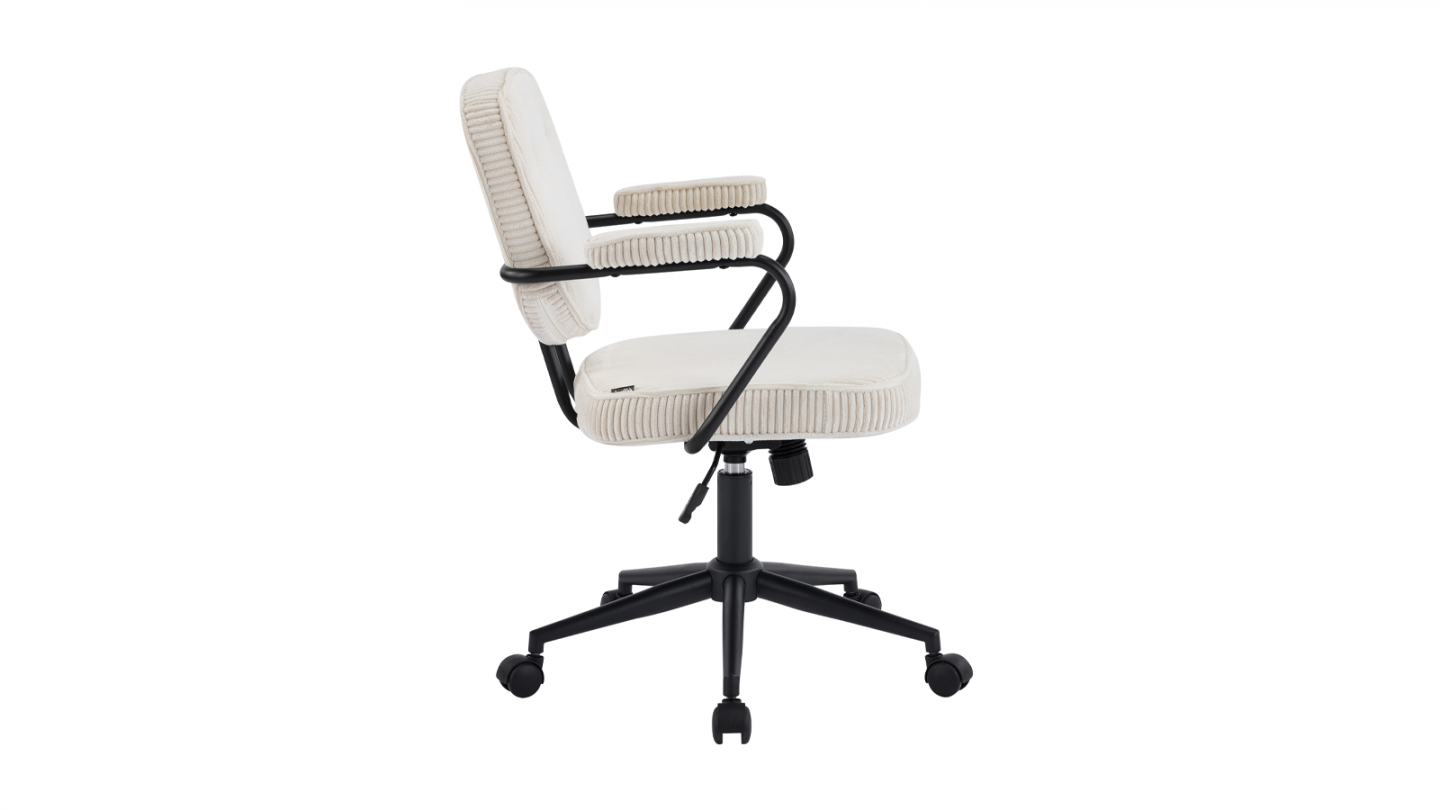 Fauteuil de bureau pivotant et réglable en hauteur en velours côtelé beige - Ann