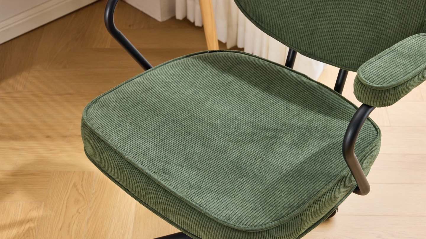 Fauteuil de bureau pivotant et réglable en hauteur en velours côtelé vert kaki - Ann