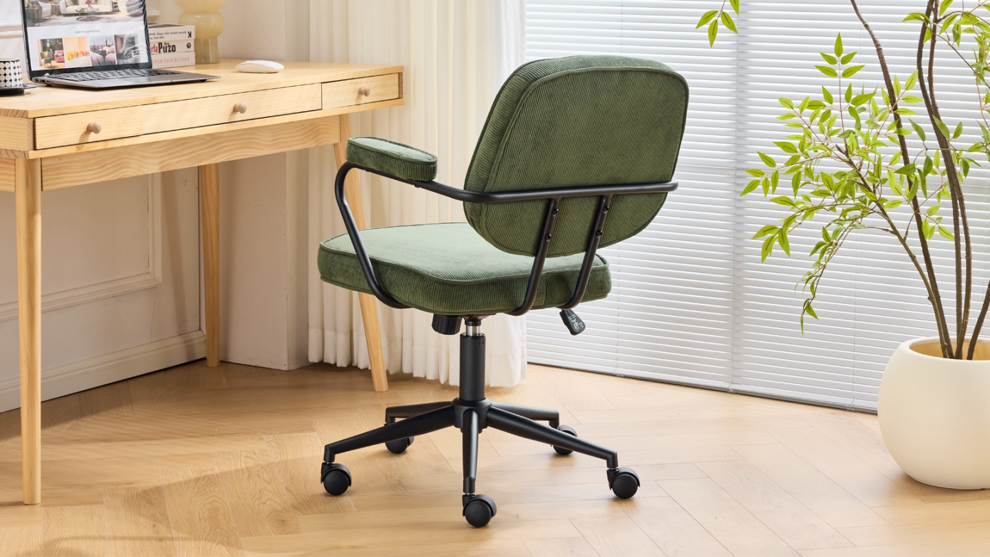Fauteuil de bureau pivotant et réglable en hauteur en velours côtelé vert kaki - Ann