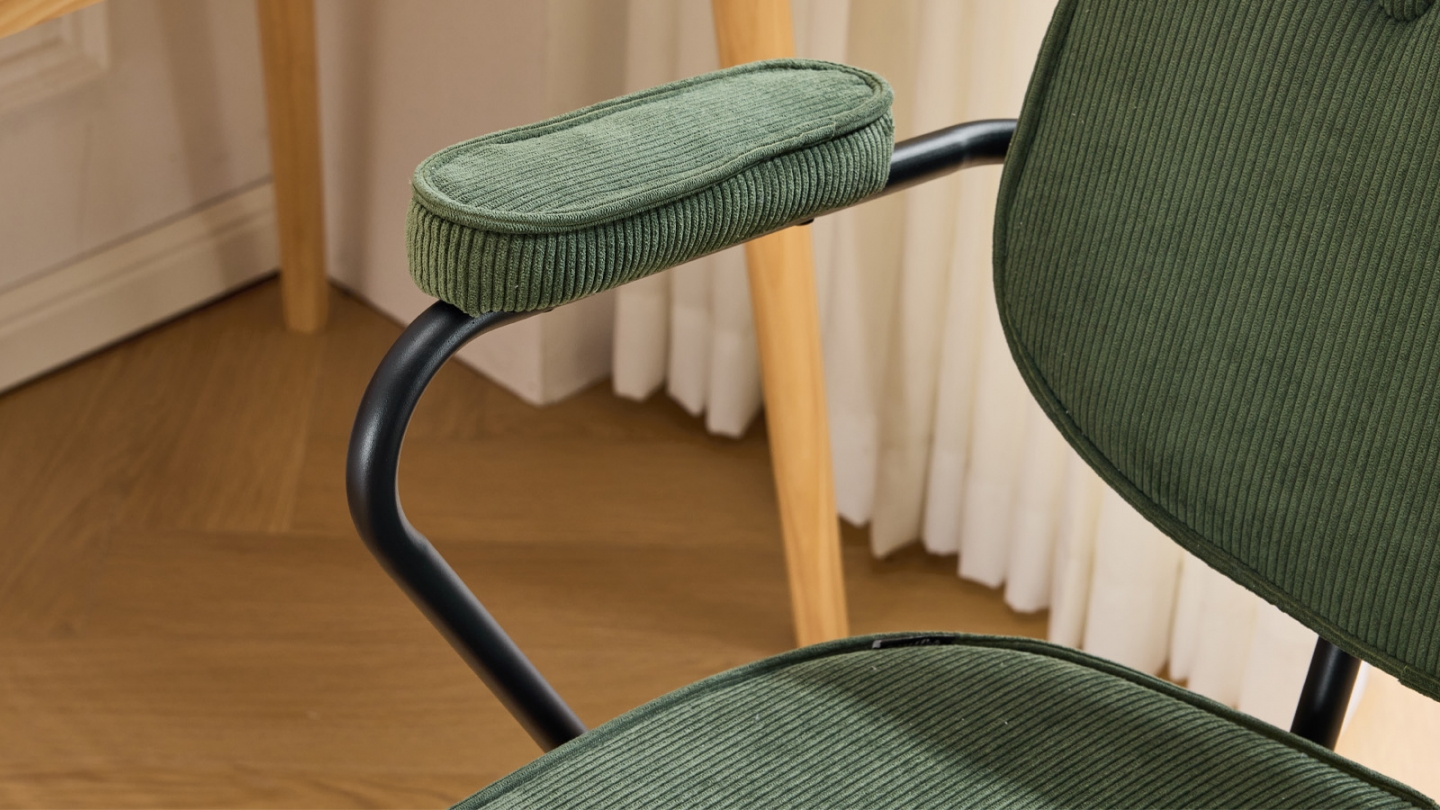 Fauteuil de bureau pivotant et réglable en hauteur en velours côtelé vert kaki - Ann
