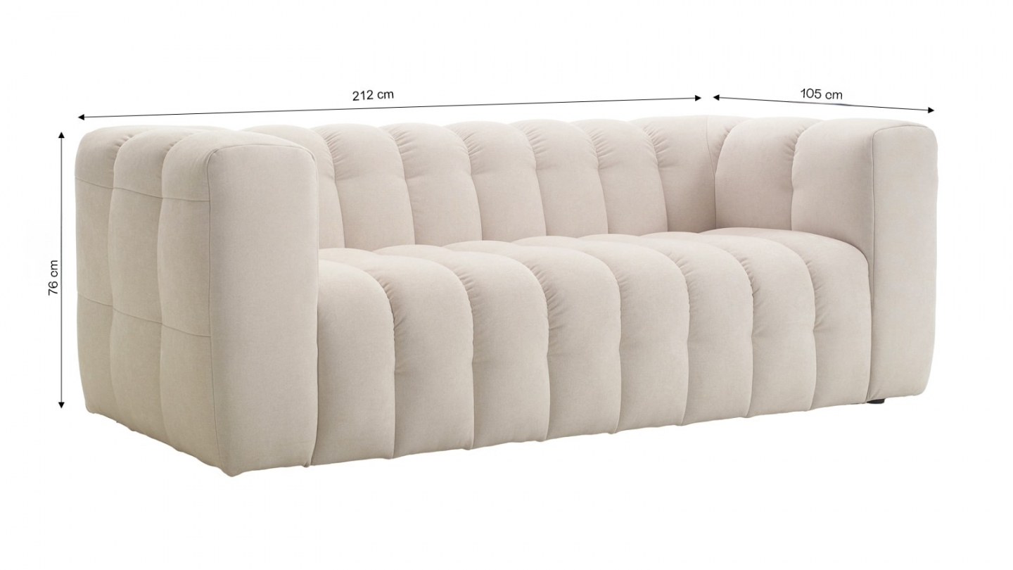 Canapé capitonné 3 places en tissu chenille beige - Cester