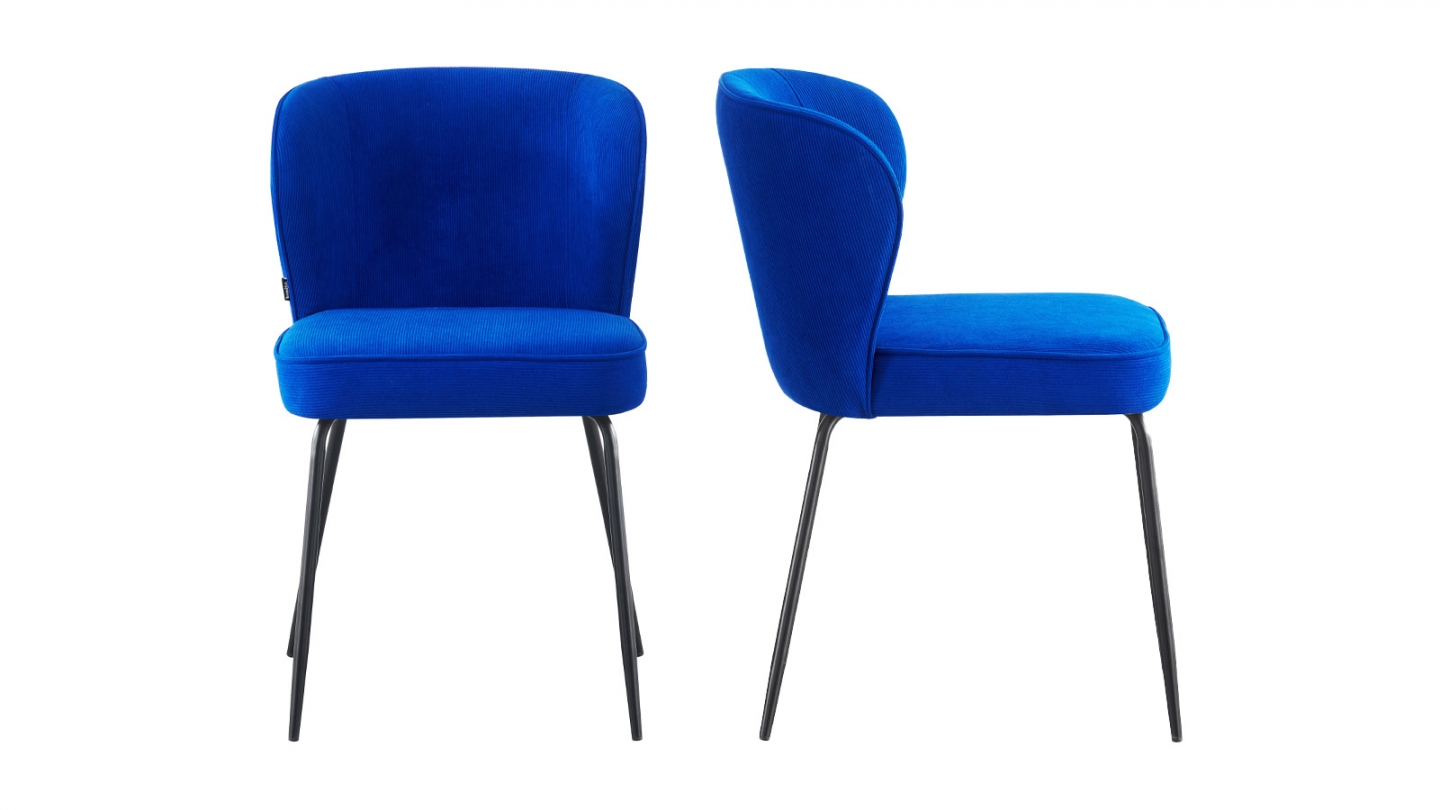 Lot de 2 chaises en velours côtelé bleu électrique - Tara