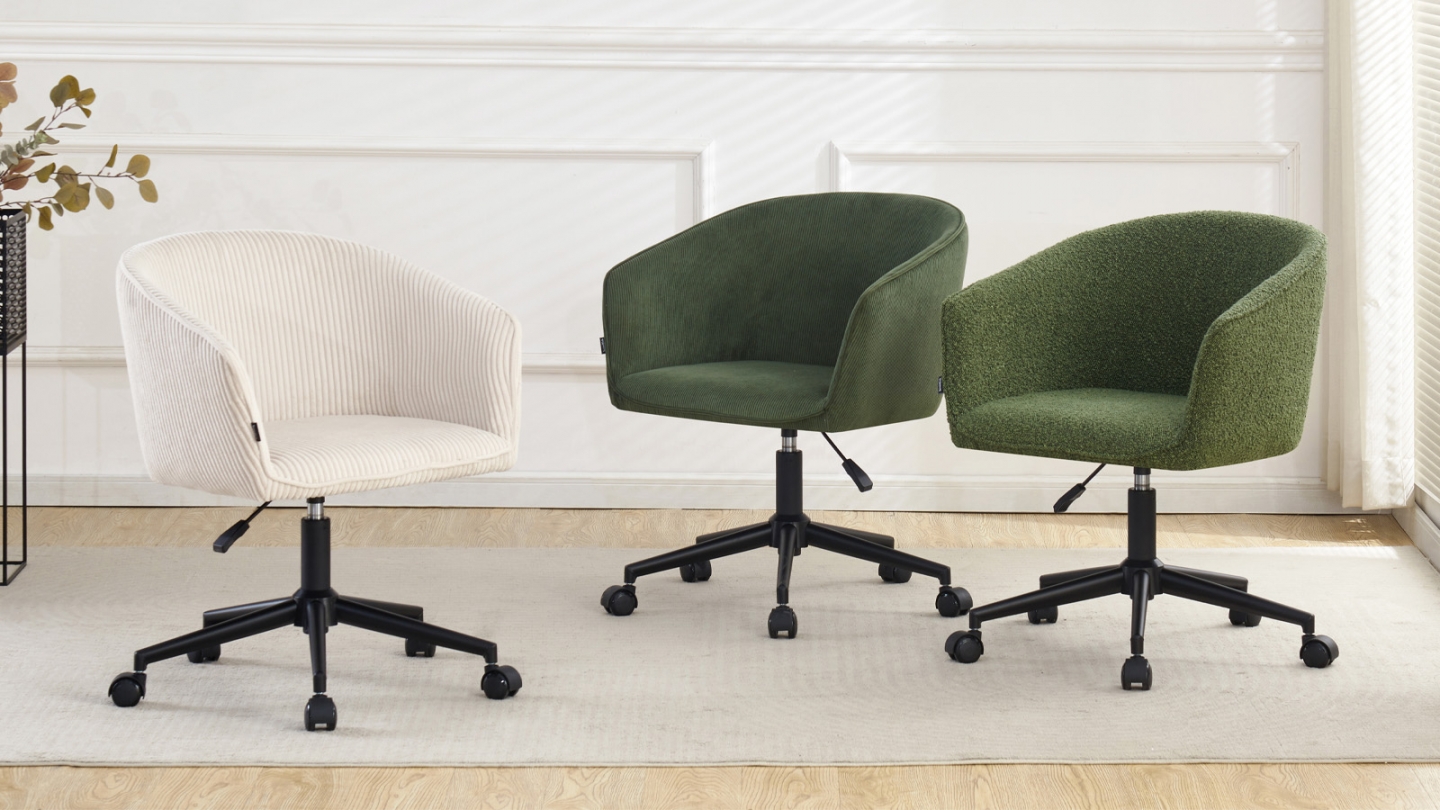 Fauteuil de bureau pivotant et réglable en hauteur en velours côtelé vert kaki - Marlo