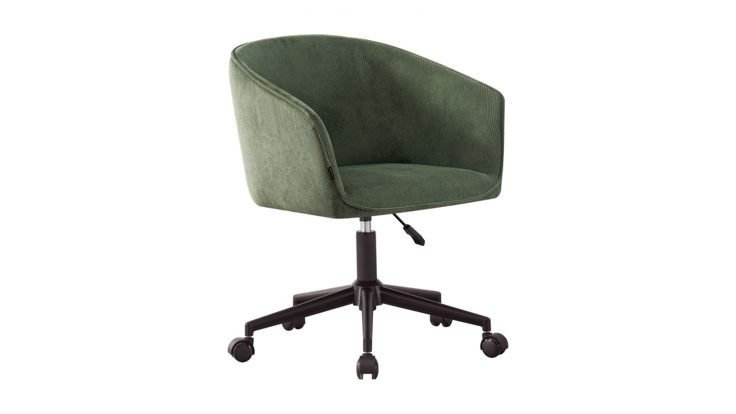 Fauteuil de bureau pivotant et réglable en hauteur en velours côtelé vert kaki - Marlo