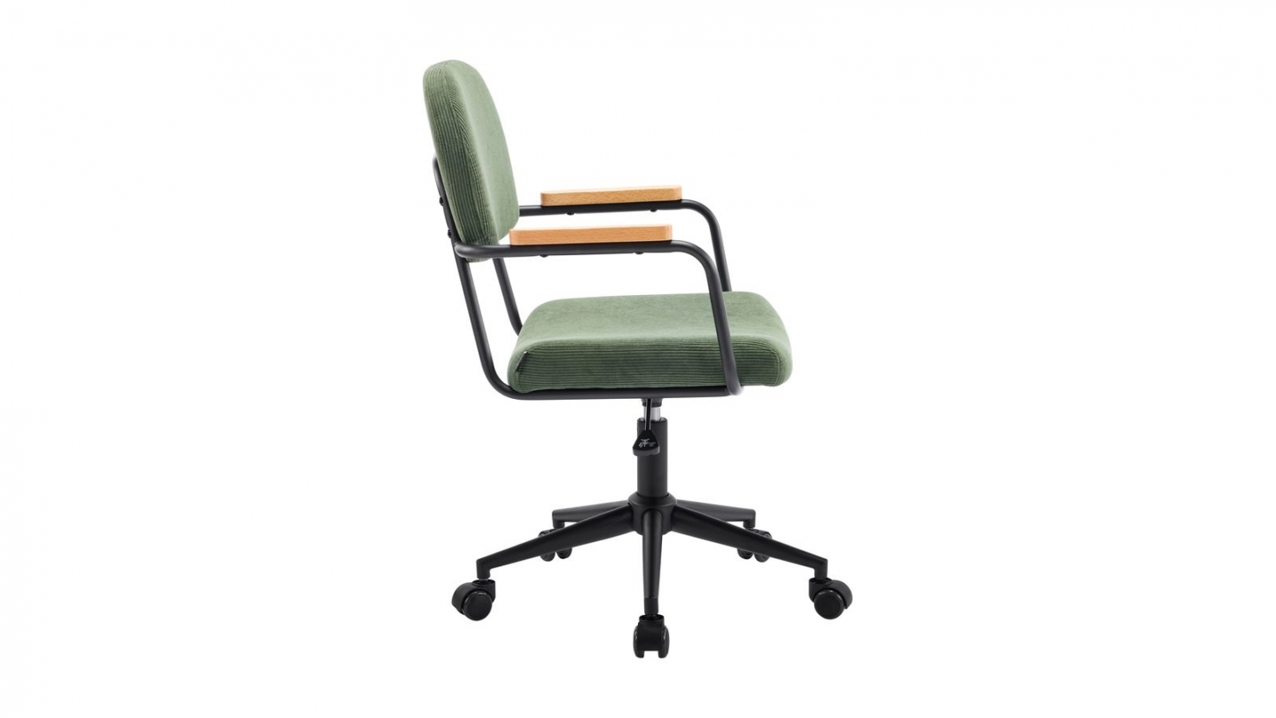 Fauteuil de bureau pivotant et réglable en hauteur en velours côtelé vert kaki - Gianni