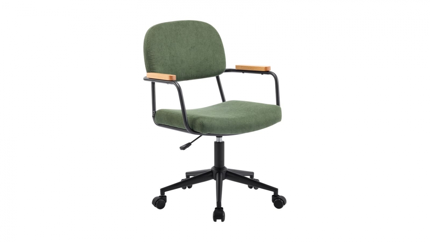 Fauteuil de bureau pivotant et réglable en hauteur en velours côtelé vert kaki - Gianni