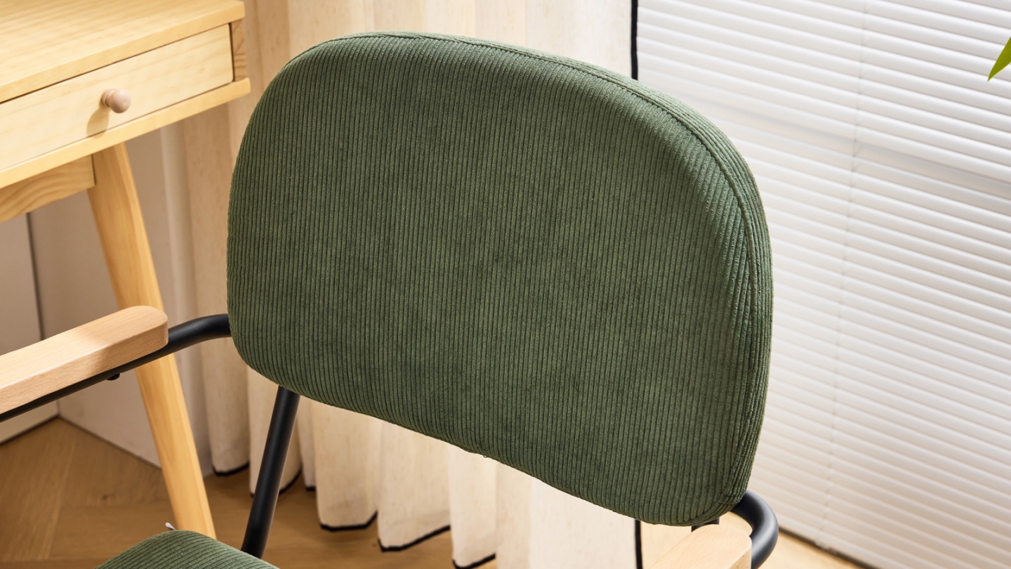 Fauteuil de bureau pivotant et réglable en hauteur en velours côtelé vert kaki - Gianni