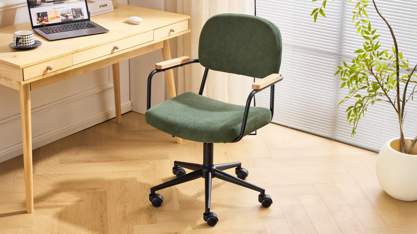 Fauteuil de bureau pivotant et réglable en hauteur en velours côtelé vert kaki - Gianni