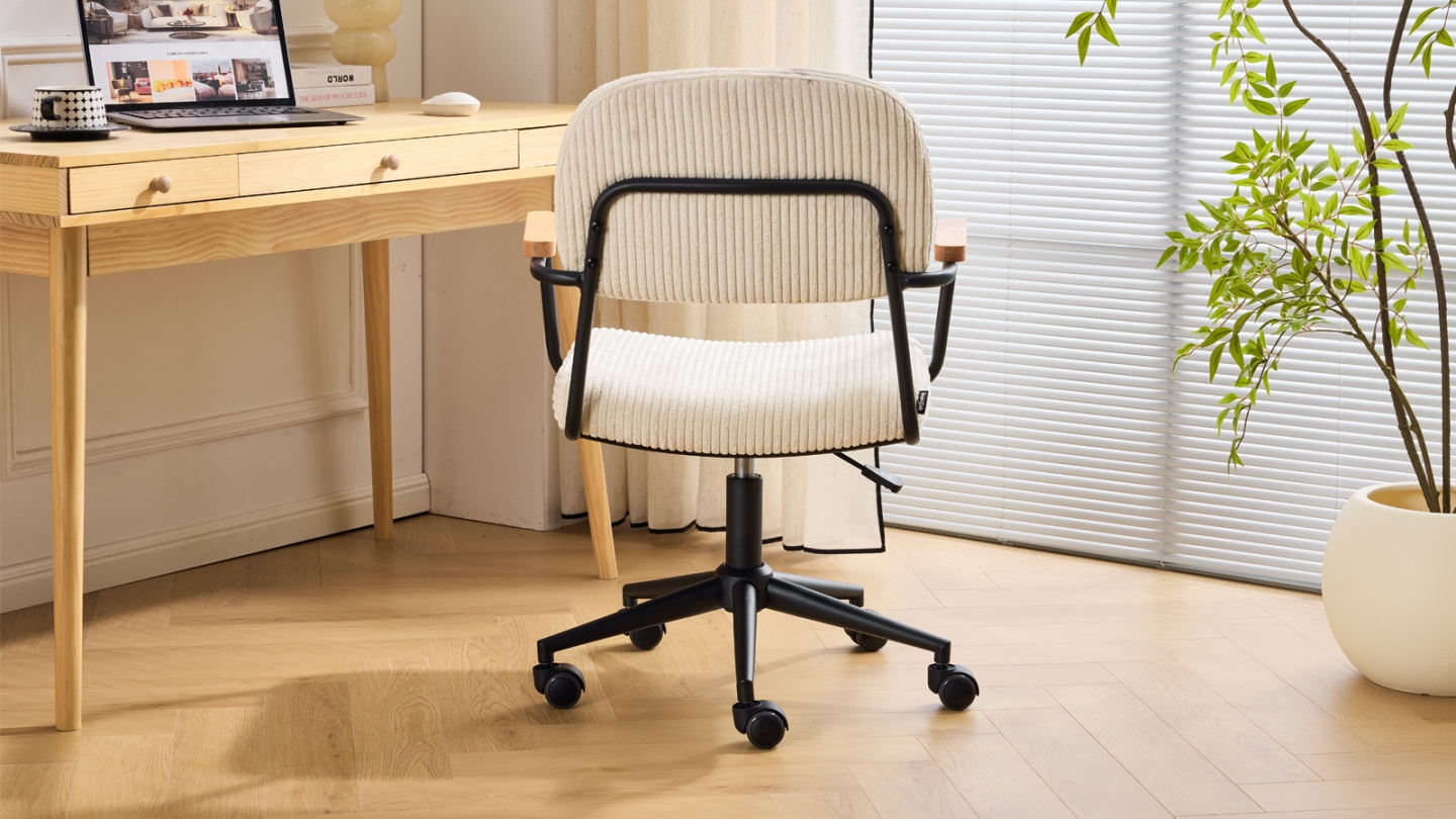 Fauteuil de bureau pivotant et réglable en hauteur en velours côtelé beige - Gianni