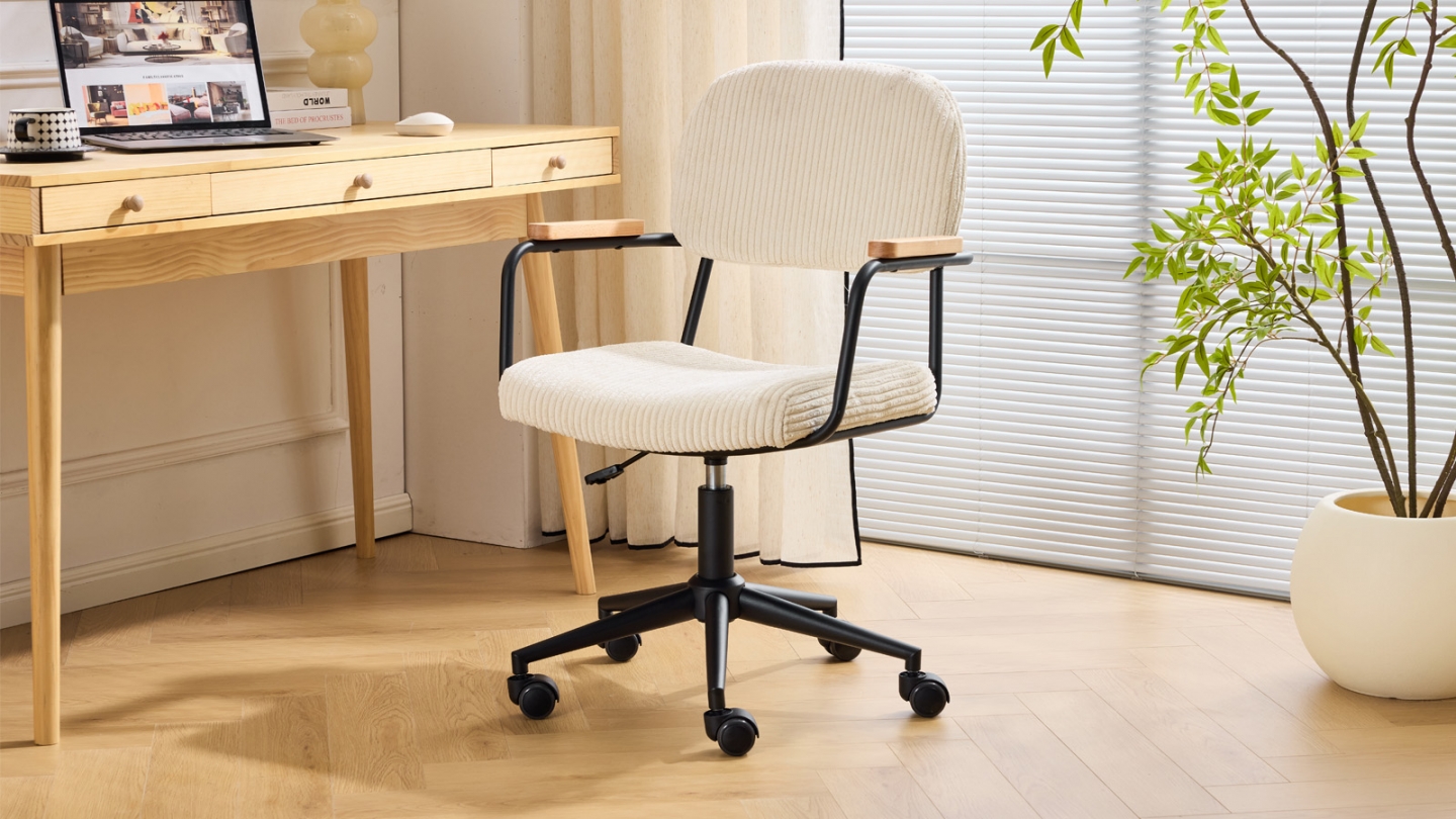 Fauteuil de bureau pivotant et réglable en hauteur en velours côtelé beige - Gianni