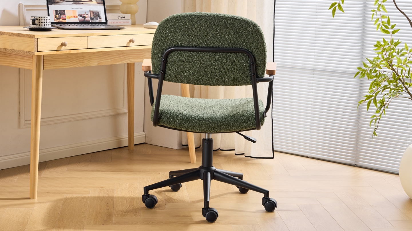 Fauteuil de bureau pivotant et réglable en hauteur en tissu bouclé vert - Gianni