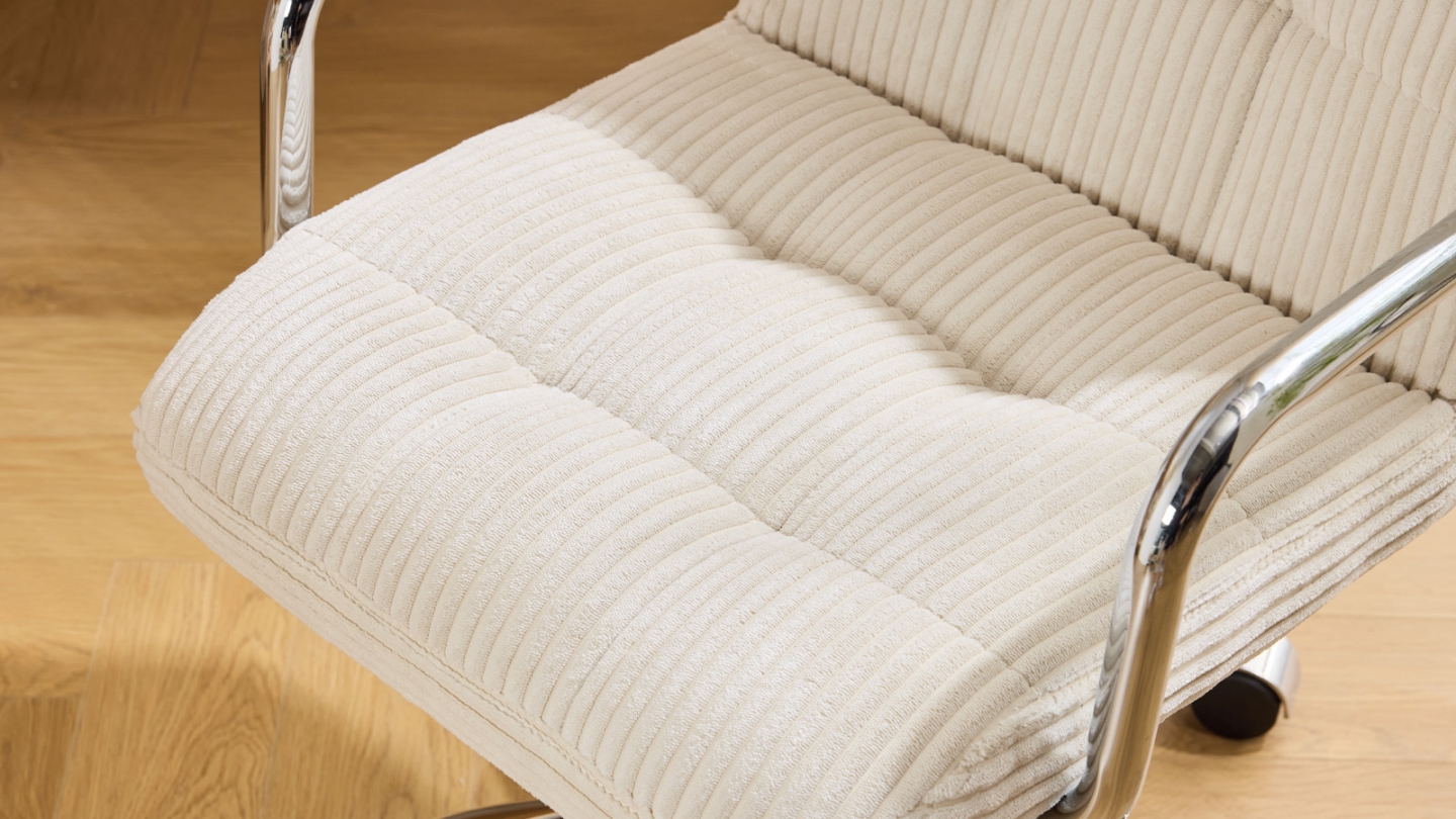 Fauteuil de bureau pivotant et réglable en hauteur en velours côtelé beige - Nolan
