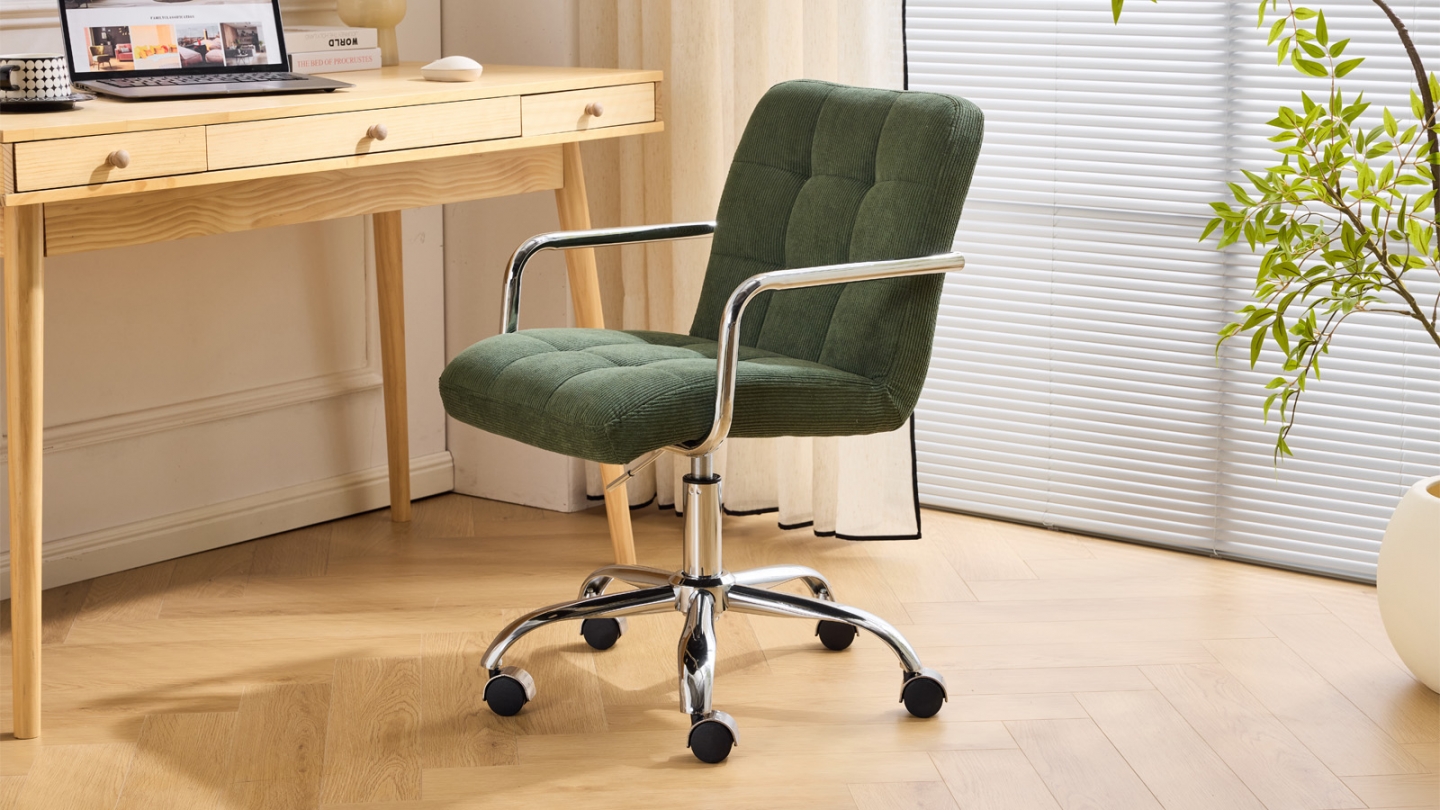 Fauteuil de bureau pivotant et réglable en hauteur en velours côtelé vert kaki - Nolan