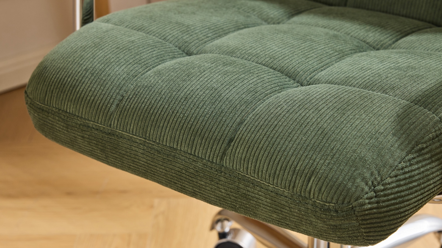 Fauteuil de bureau pivotant et réglable en hauteur en velours côtelé vert kaki - Nolan