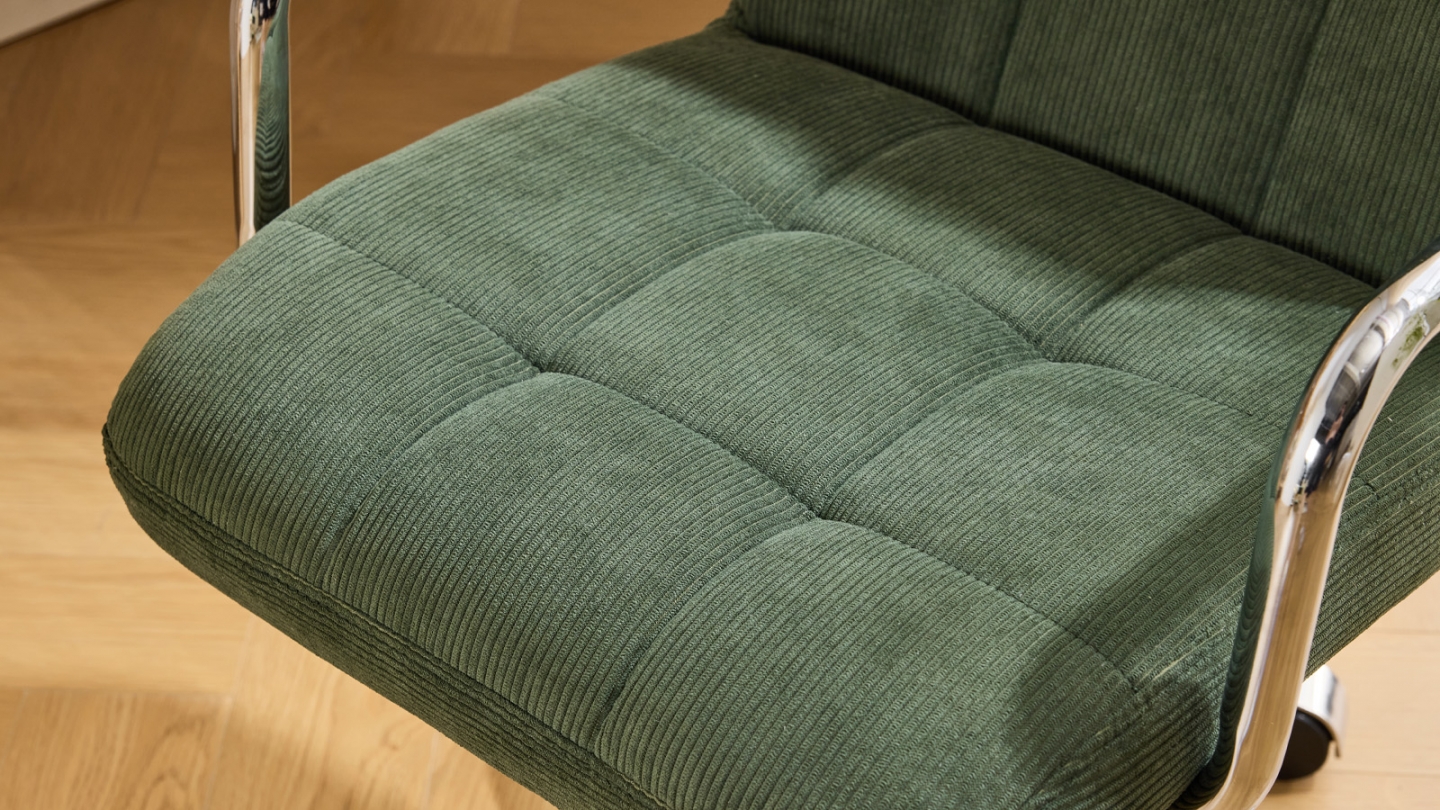 Fauteuil de bureau pivotant et réglable en hauteur en velours côtelé vert kaki - Nolan