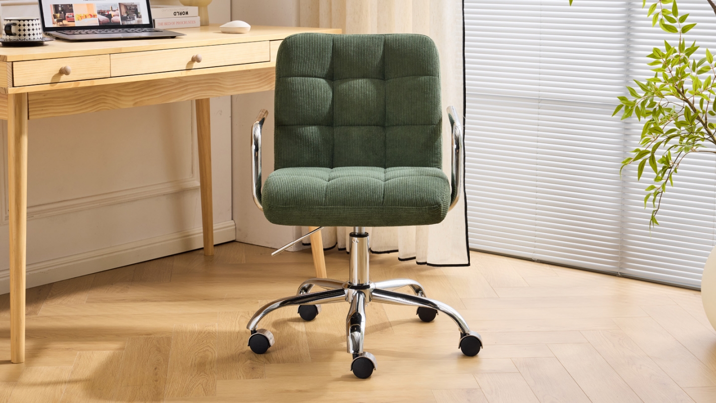Fauteuil de bureau pivotant et réglable en hauteur en velours côtelé vert kaki - Nolan