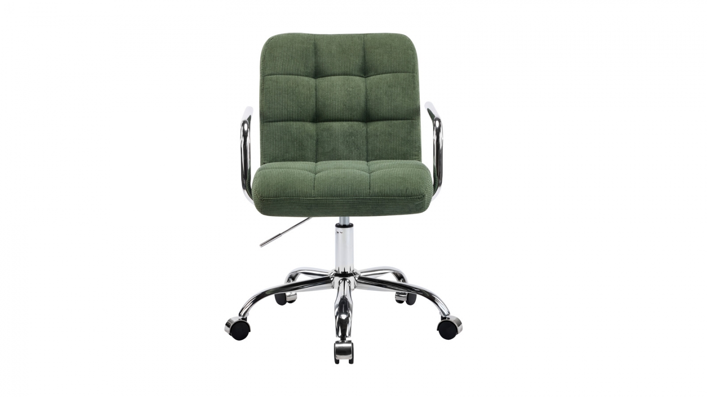 Fauteuil de bureau pivotant et réglable en hauteur en velours côtelé vert kaki - Nolan