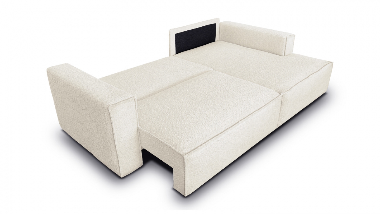 Canapé d'angle à droite convertible 3 places en tissu bouclé beige - Asti