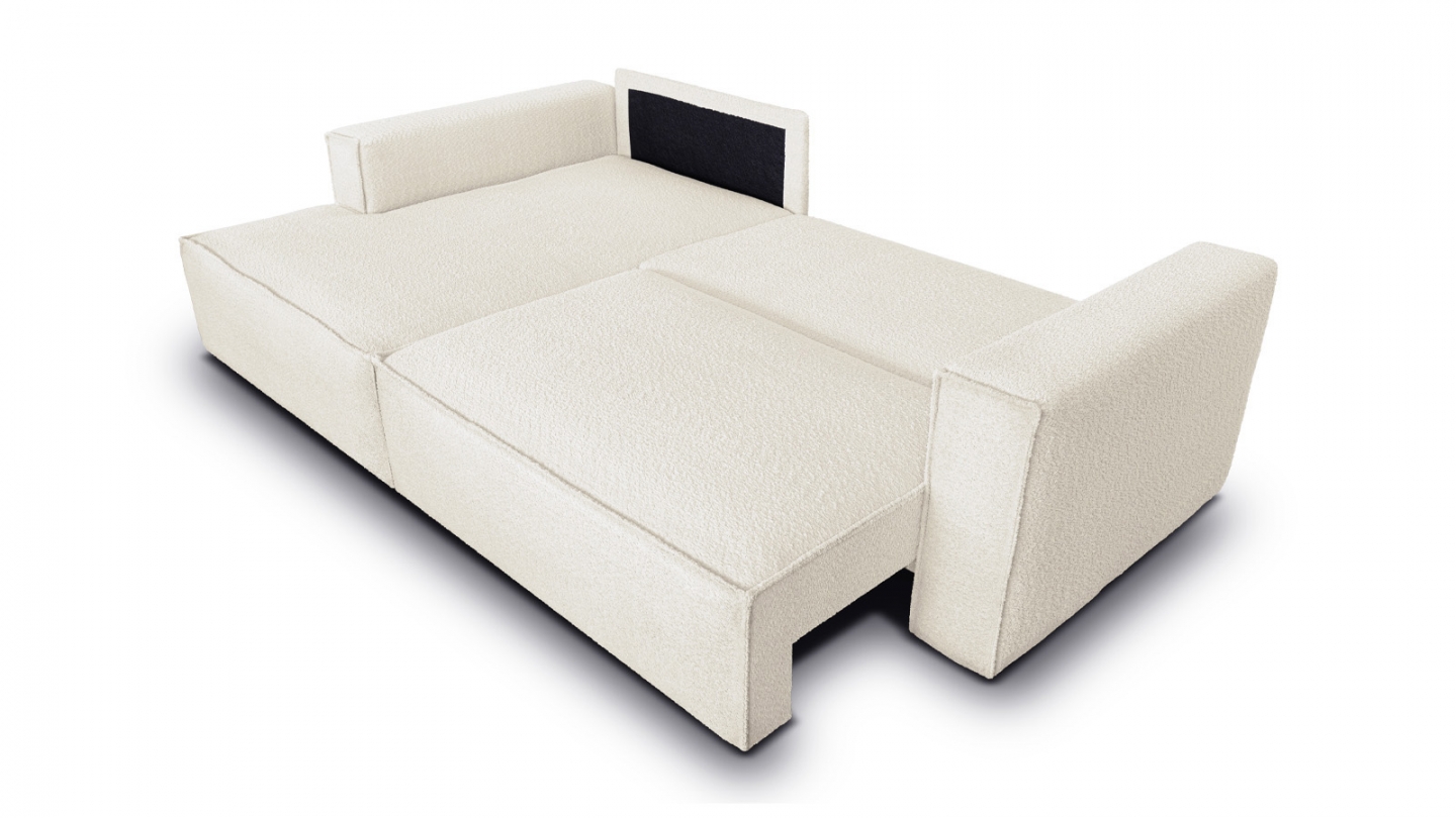 Canapé d'angle à gauche convertible 3 places en tissu bouclé beige - Asti