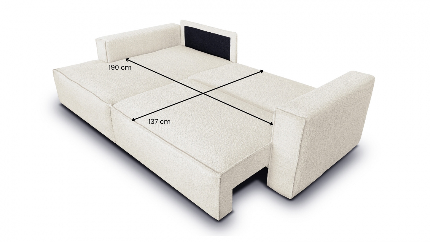 Canapé d'angle à gauche convertible 3 places en tissu bouclé beige - Asti