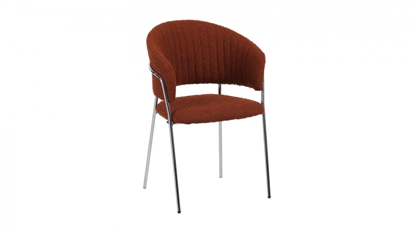 Lot de 2 chaises en tissu bouclé rouille et piètement chromé - Isya