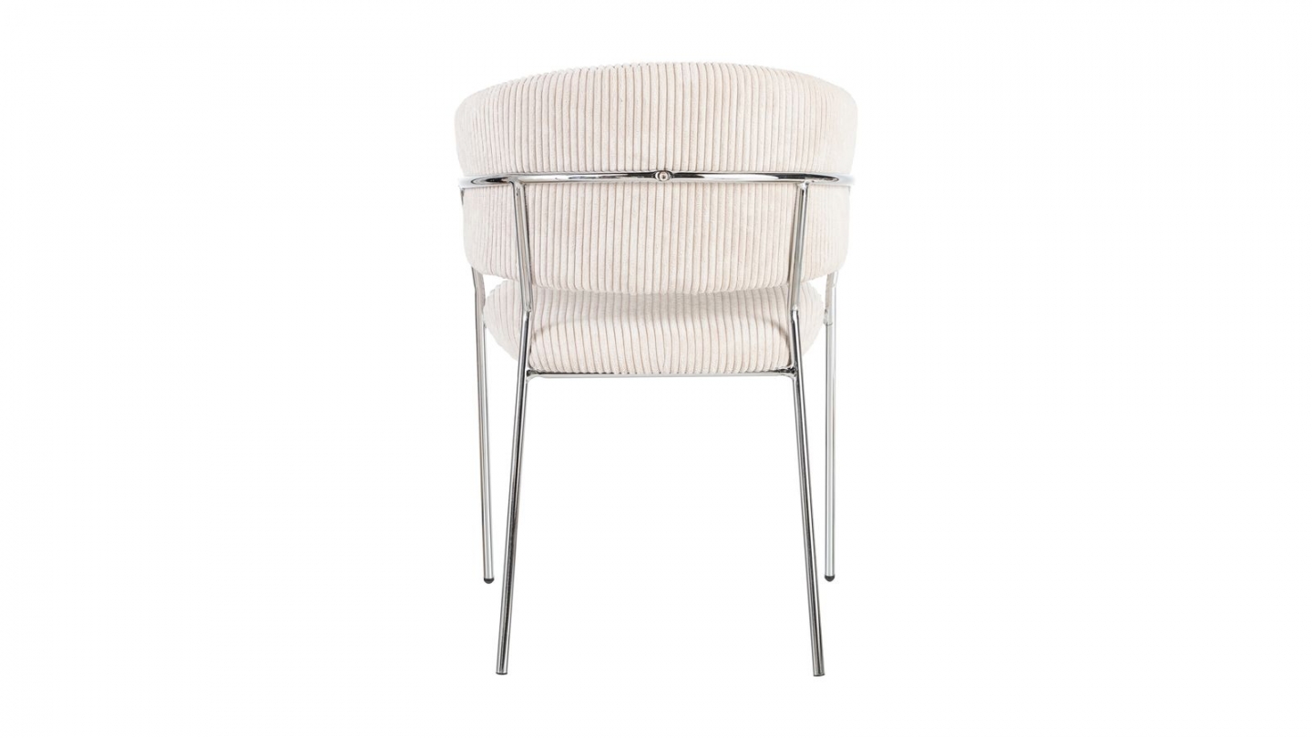 Lot de 2 chaises en velours côtelé beige et piètement chromé - Isya