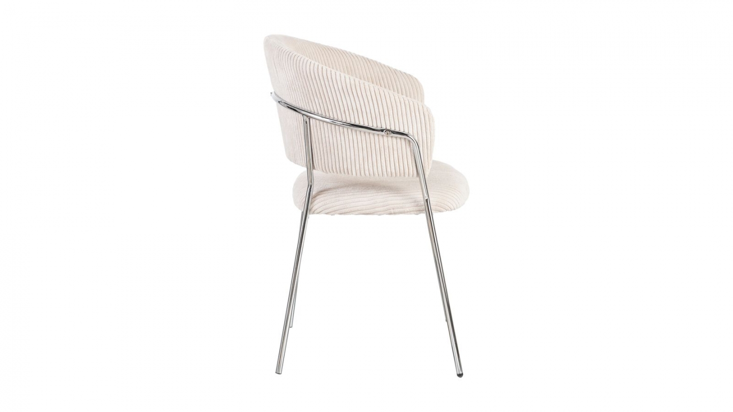 Lot de 2 chaises en velours côtelé beige et piètement chromé - Isya