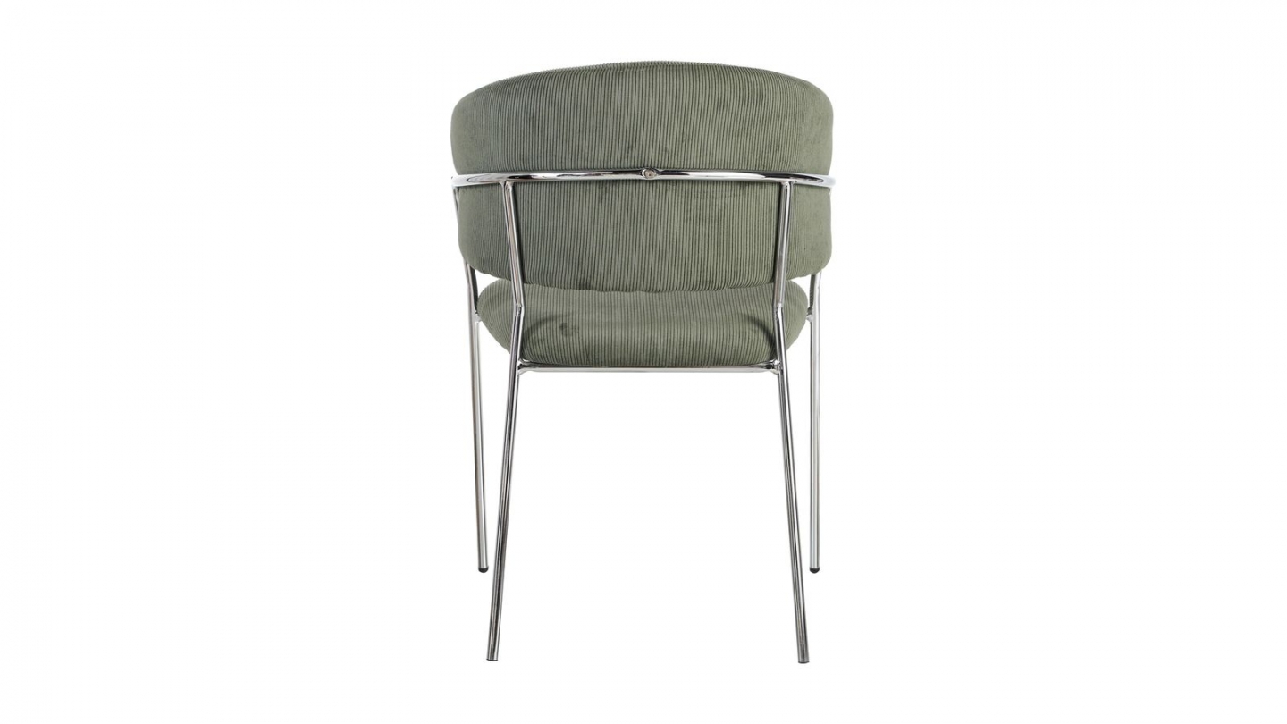 Lot de 2 chaises en velours côtelé vert kaki et piètement chromé - Isya