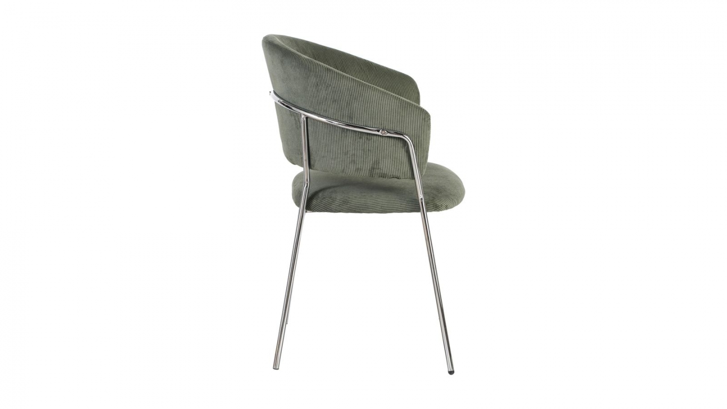 Lot de 2 chaises en velours côtelé vert kaki et piètement chromé - Isya