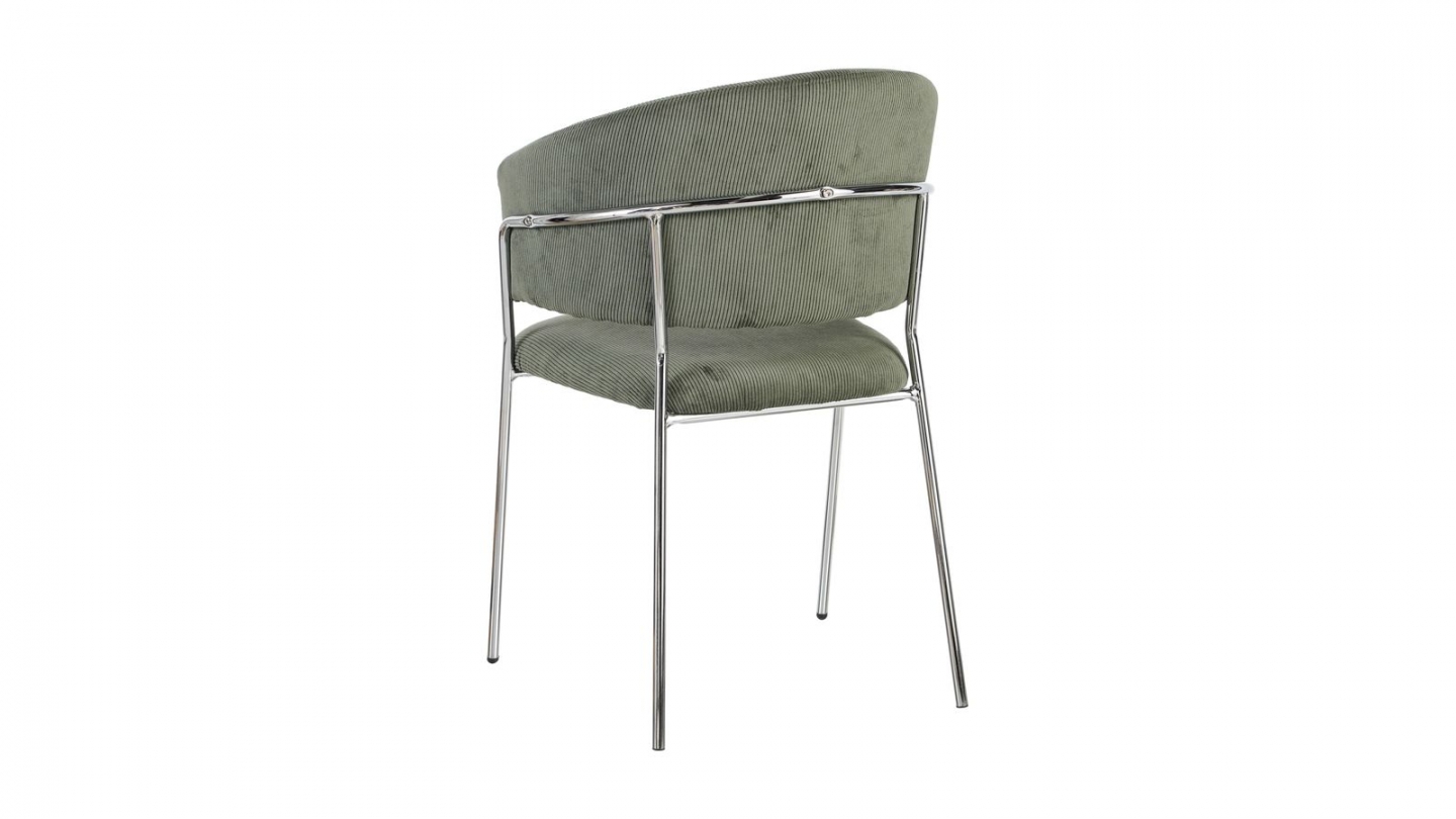 Lot de 2 chaises en velours côtelé vert kaki et piètement chromé - Isya
