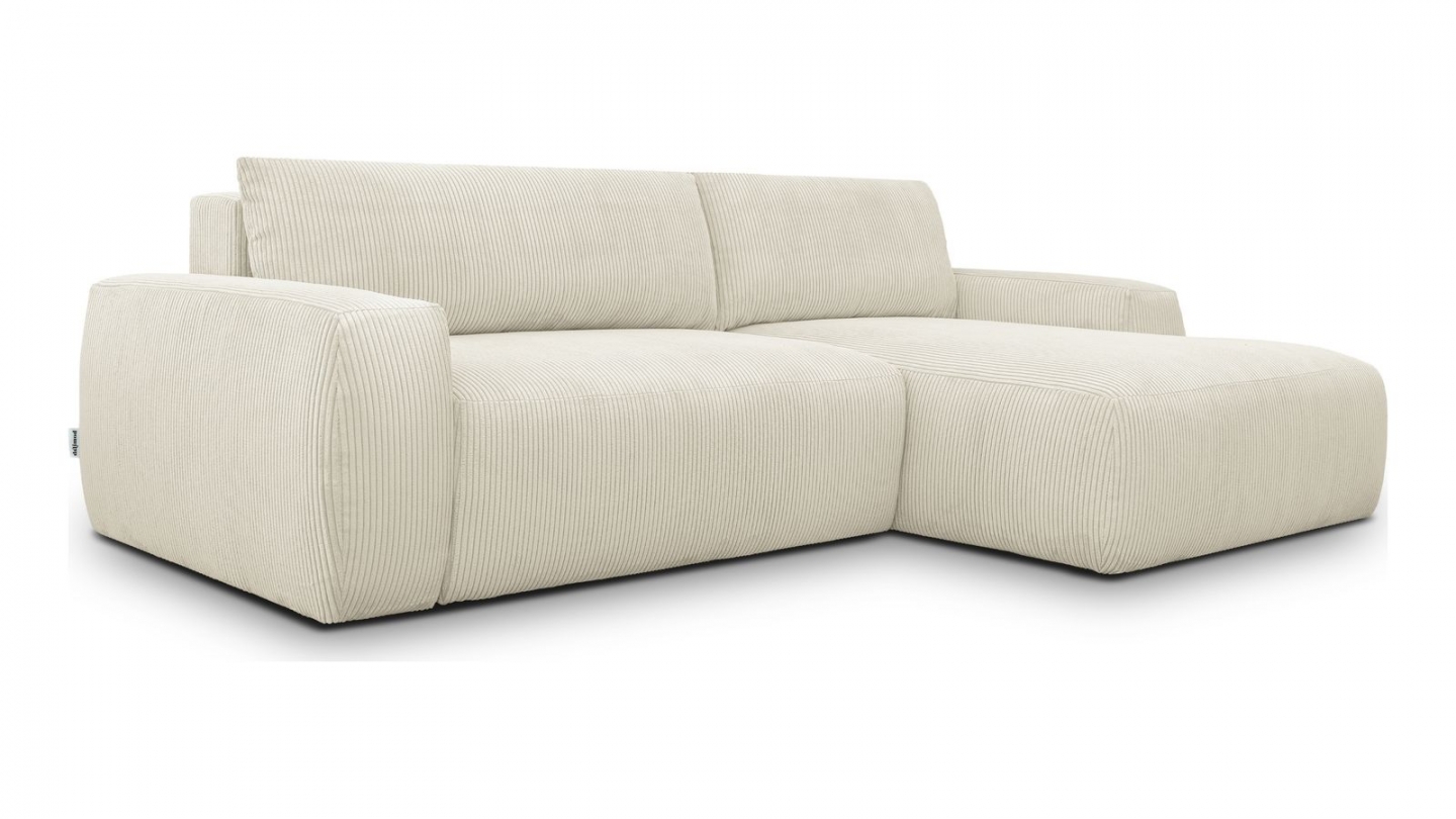 Canapé d'angle droit convertible 3 places en velours côtelé beige - Sonny