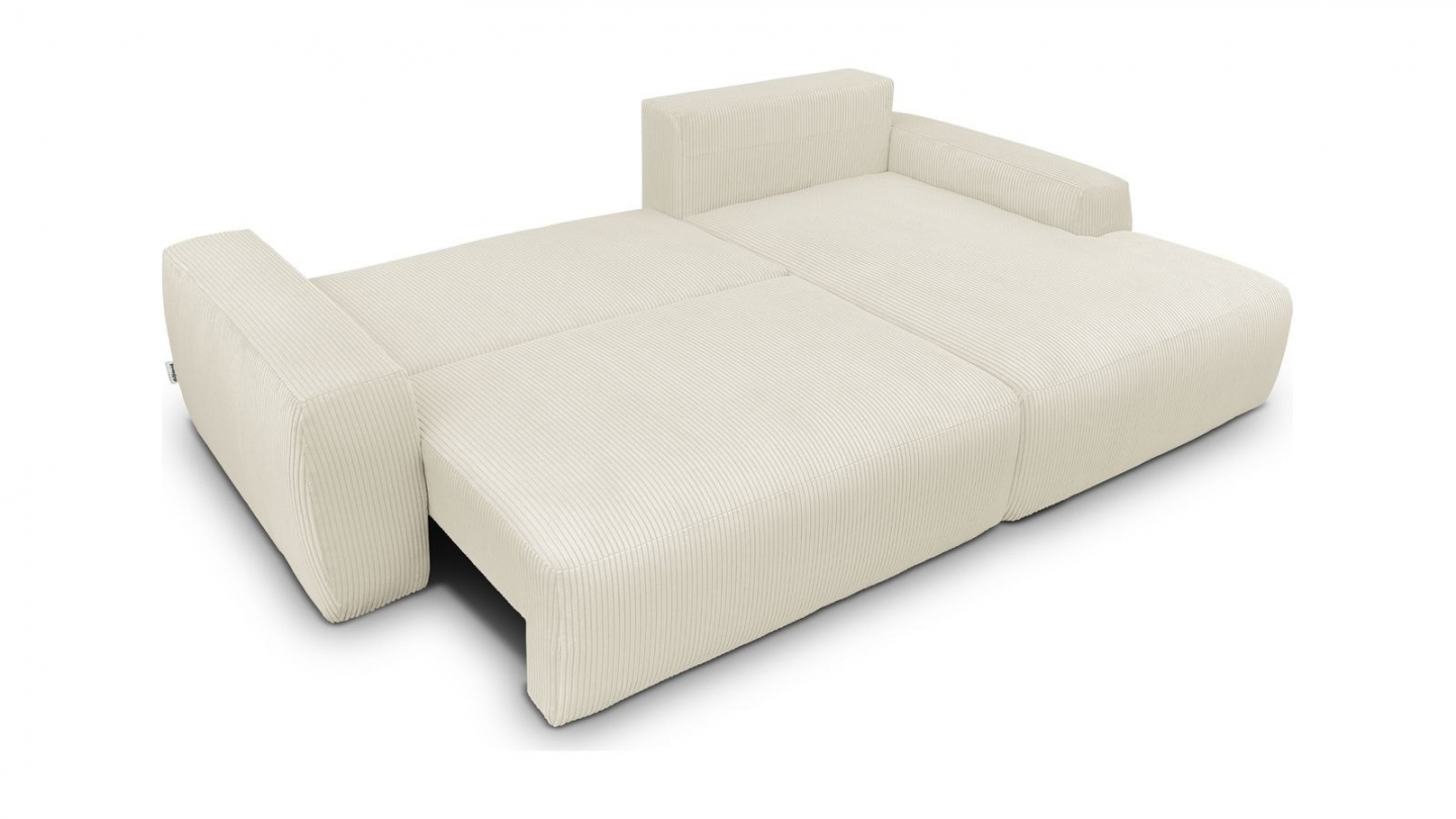 Canapé d'angle droit convertible 3 places en velours côtelé beige - Sonny