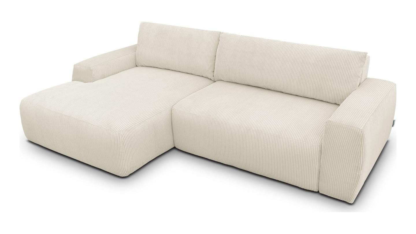 Canapé d'angle gauche convertible 3 places en velours côtelé beige - Sonny