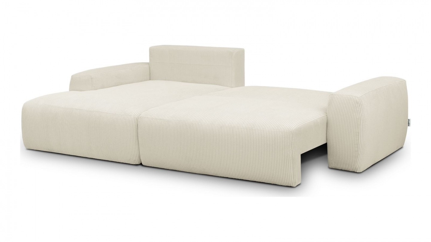 Canapé d'angle gauche convertible 3 places en velours côtelé beige - Sonny