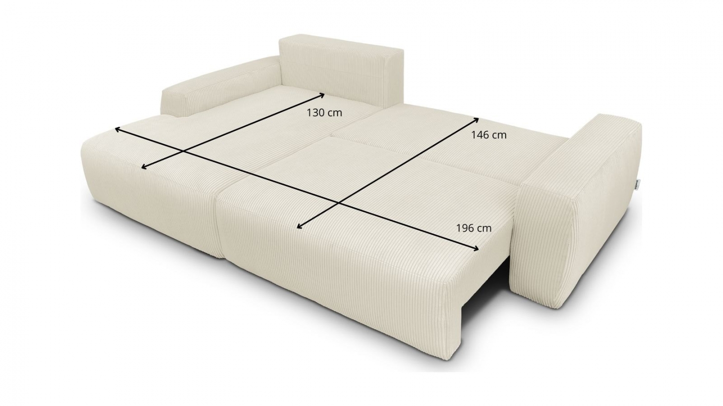 Canapé d'angle gauche convertible 3 places en velours côtelé beige - Sonny