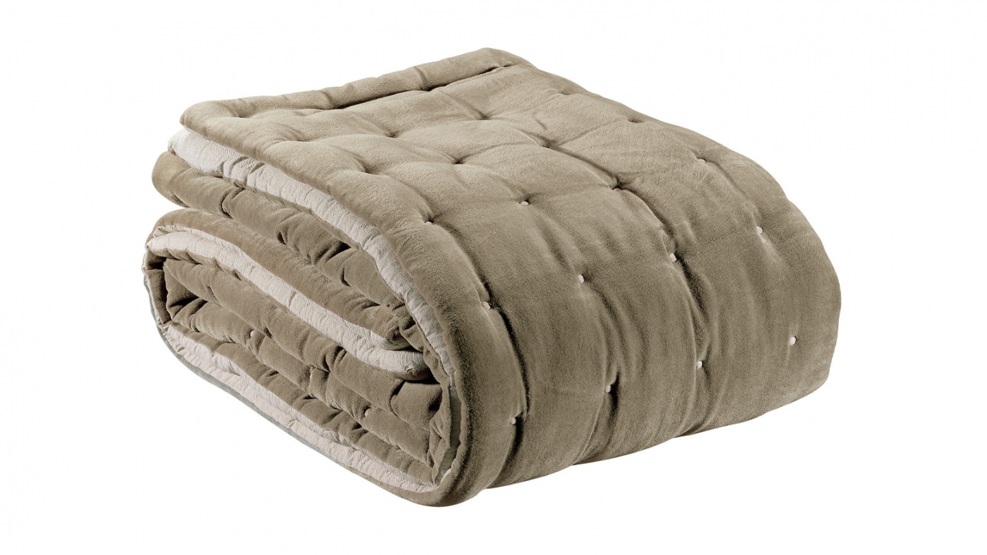 Chemin de lit en velours uni Beige 90 x 240 cm - Elise Chemin de lit en velours uni Beige 90 x 240 cm - Elise