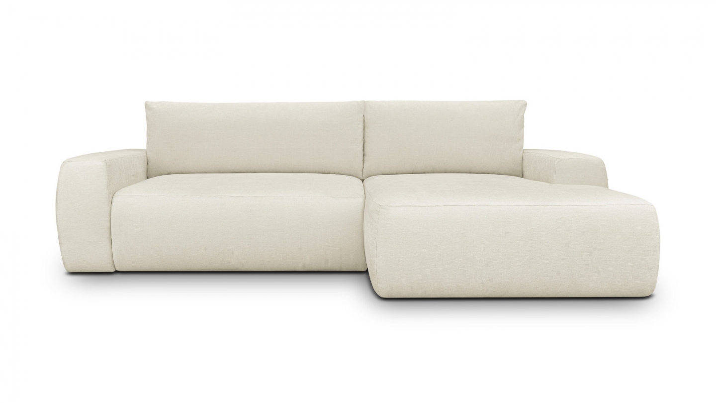 Canapé d'angle droit convertible 3 places en tissu chenille beige - Sonny