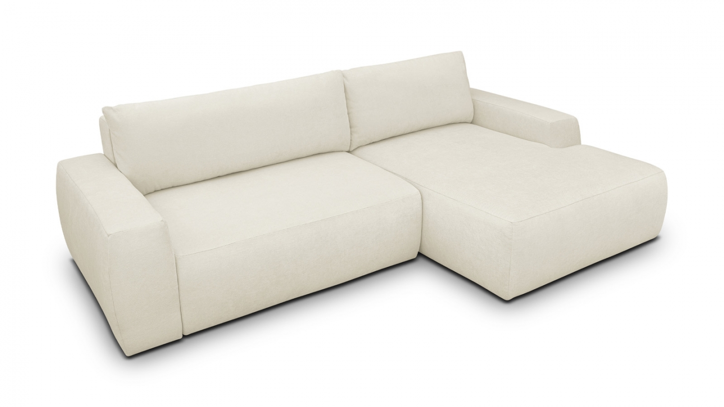 Canapé d'angle droit convertible 3 places en tissu chenille beige - Sonny