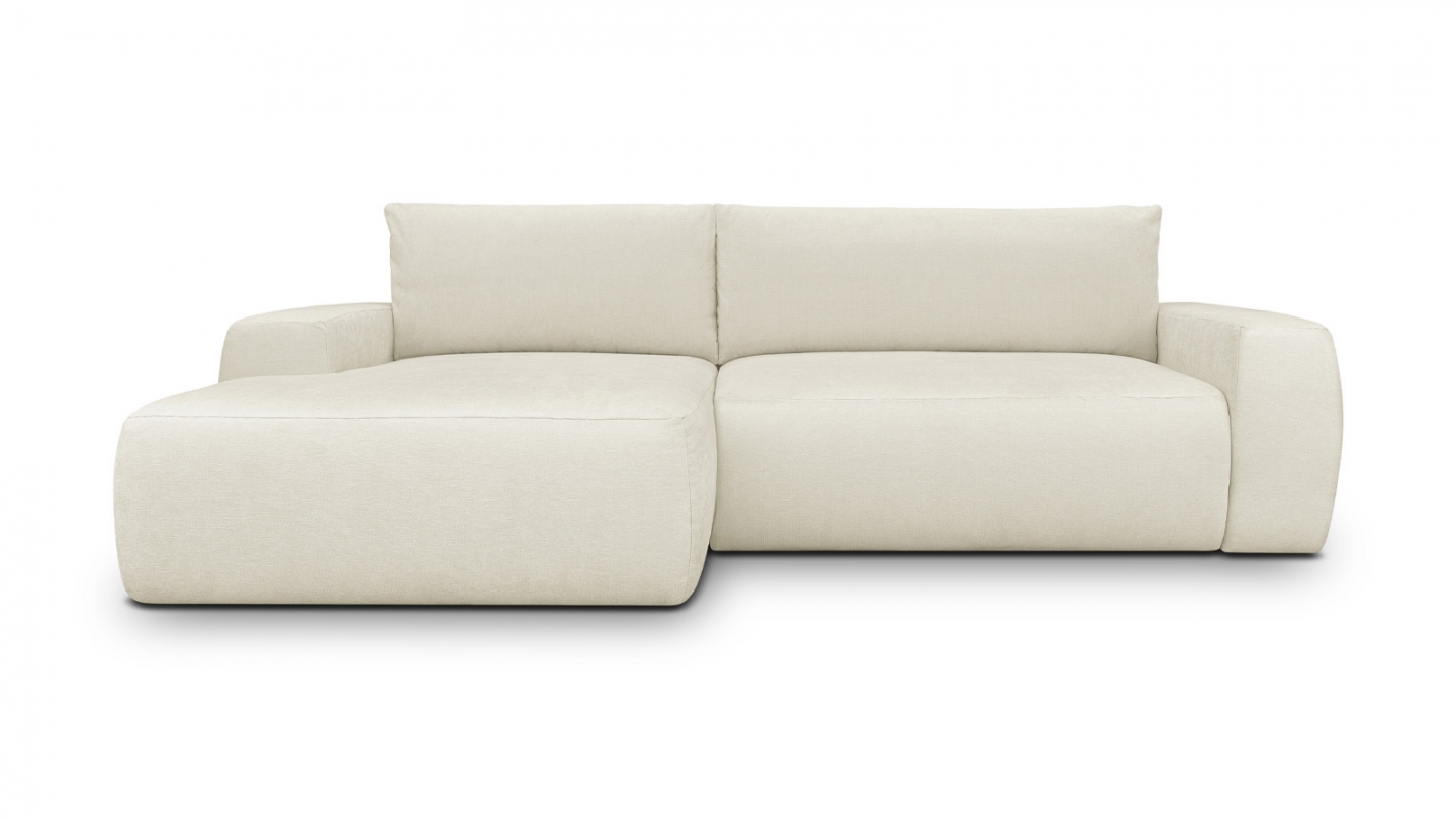 Canapé d'angle gauche convertible 3 places en tissu chenille beige - Sonny