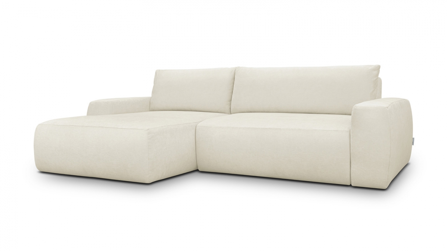 Canapé d'angle gauche convertible 3 places en tissu chenille beige - Sonny