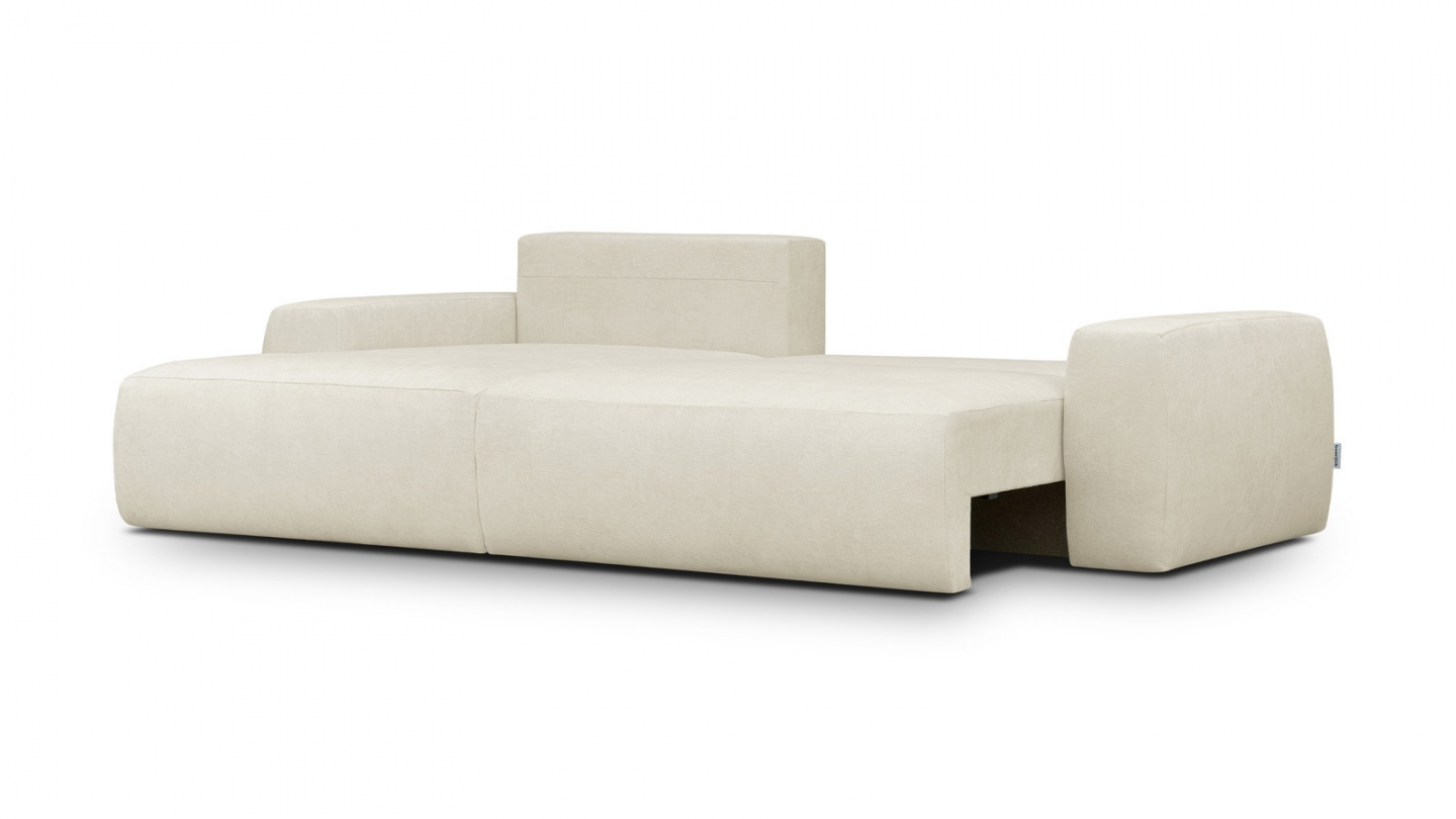Canapé d'angle gauche convertible 3 places en tissu chenille beige - Sonny