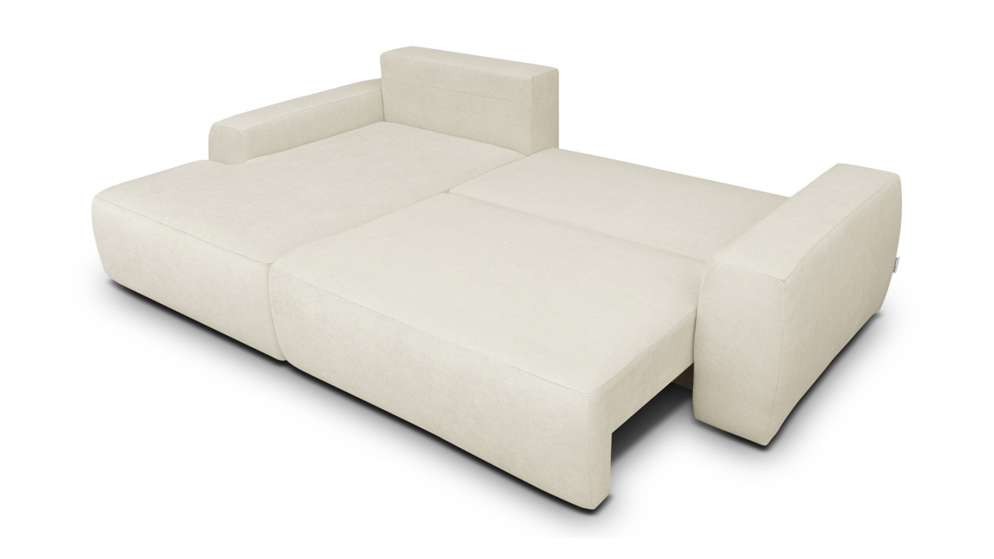 Canapé d'angle gauche convertible 3 places en tissu chenille beige - Sonny