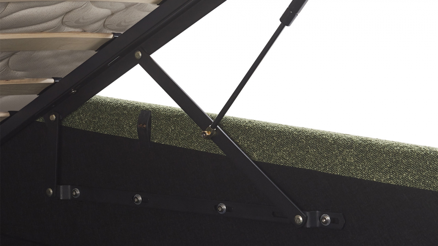 Lit coffre adulte 140x190 cm avec tête de lit matelassée en tissu bouclé vert - Suzon