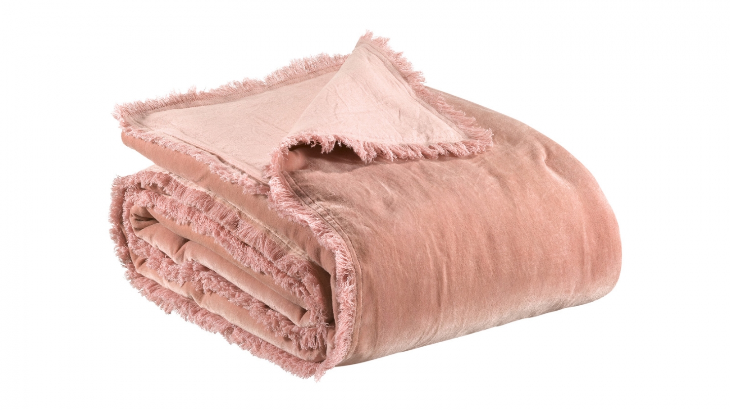 Edredon en velours rose 85 x 200 cm - Fara